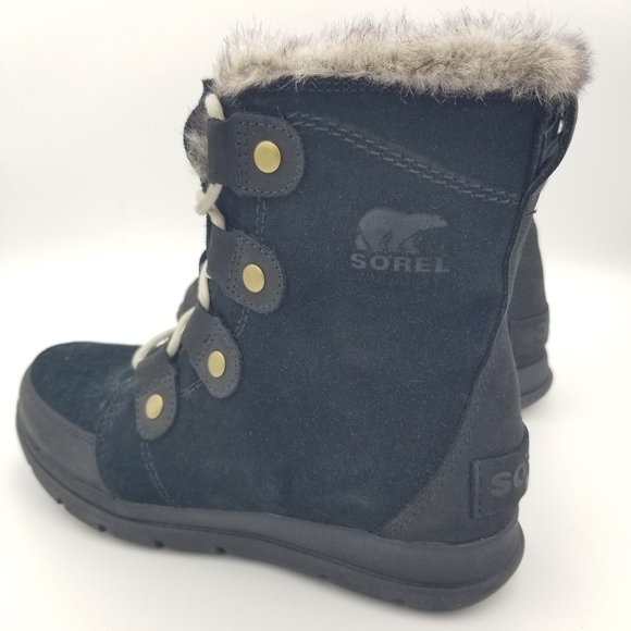 Sorel Explorer Joan Waterproof Snow Boots-Black Leather/Grey Faux Fur- Women's 7 - Picture 5 of 16